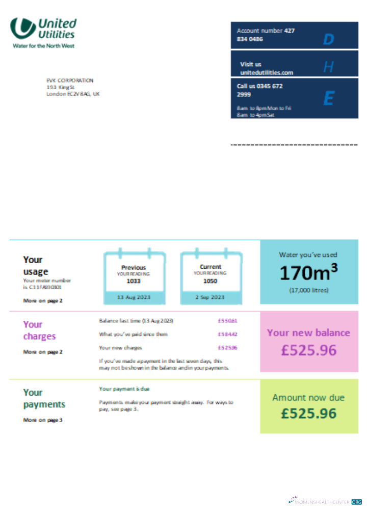 Download United Utilities utility business bill, SCR Photoshop template